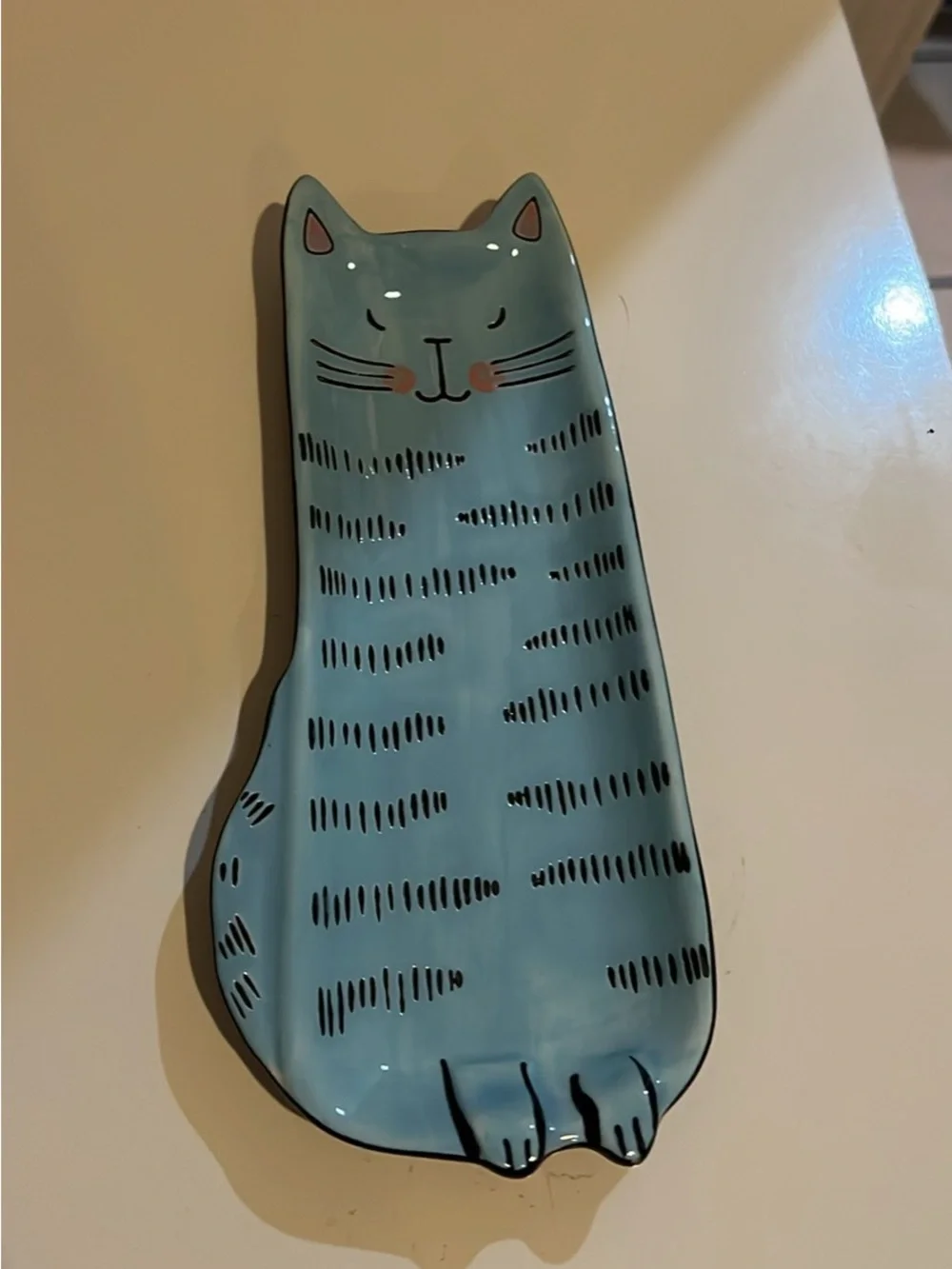 Blue Ceramic Cat Dish